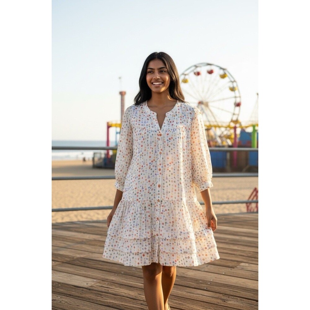 Maeve NEW womens peasant balloon sleeve lightweight summer dress SMALL coquette